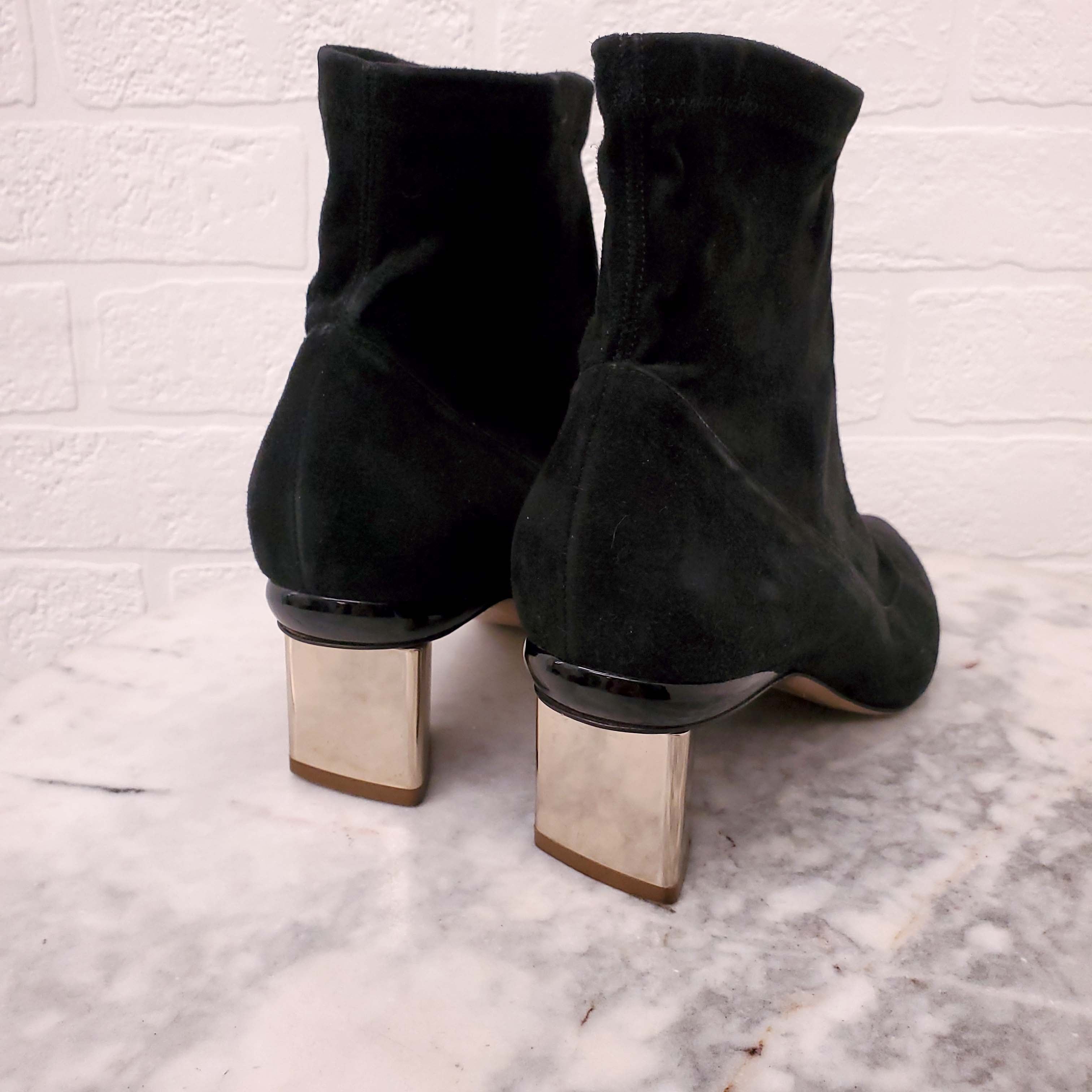 NICHOLAS KIRKWOOD BLACK SUEDE BOOTIES WITH METALLIC HEEL - SIZE 37.5