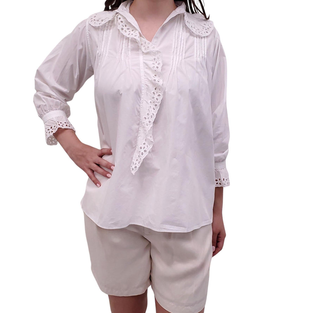 NILI LOTAN WHITE BLOUSE WITH EYELET DETAIL - SIZE XS
