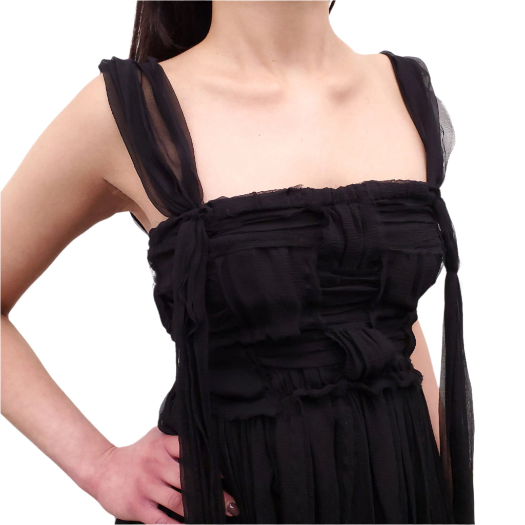 NINA RICCI BLACK SILK DRESS WITH BOW - SIZE 36