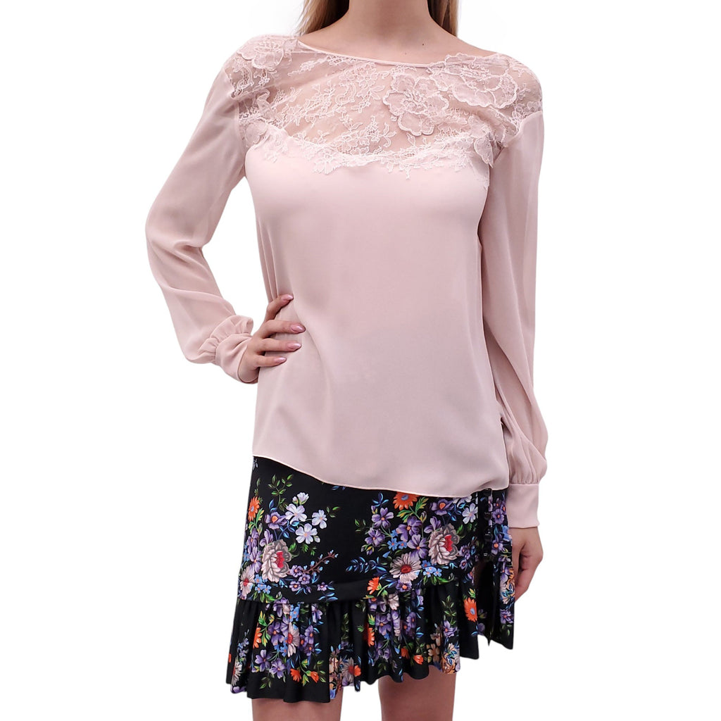 NINA RICCI PINK SILK BLOUSE WITH LACE - SIZE 42