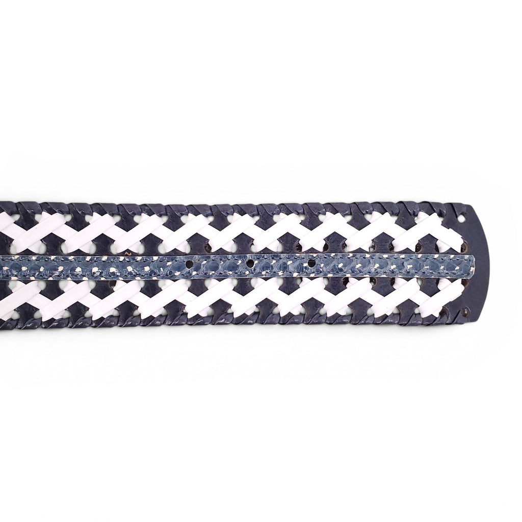 OSCAR DE LA RENTA BLACK AND WHITE WAIST BELT WITH SNAKESKIN DETAIL - SIZE L
