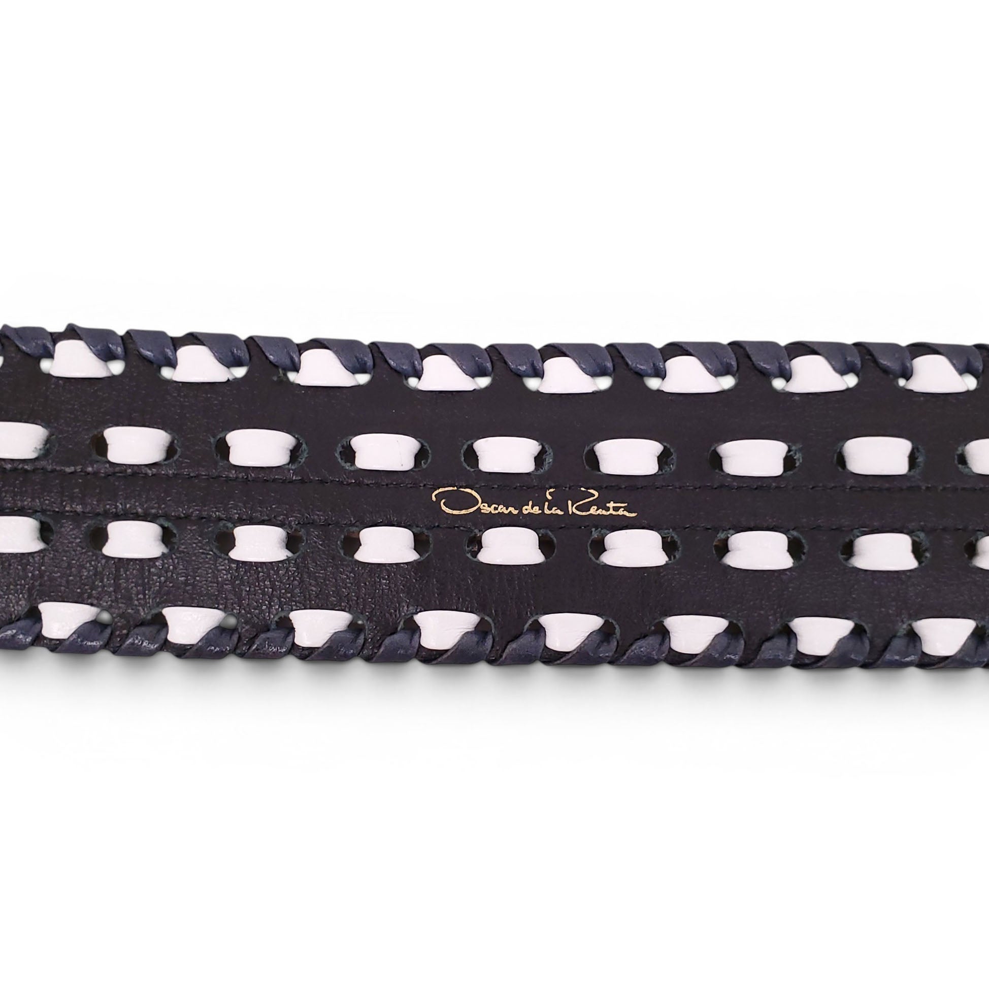 OSCAR DE LA RENTA BLACK AND WHITE WAIST BELT WITH SNAKESKIN DETAIL - SIZE L