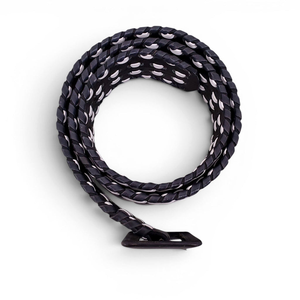 OSCAR DE LA RENTA BLACK AND WHITE WAIST BELT WITH SNAKESKIN DETAIL - SIZE L