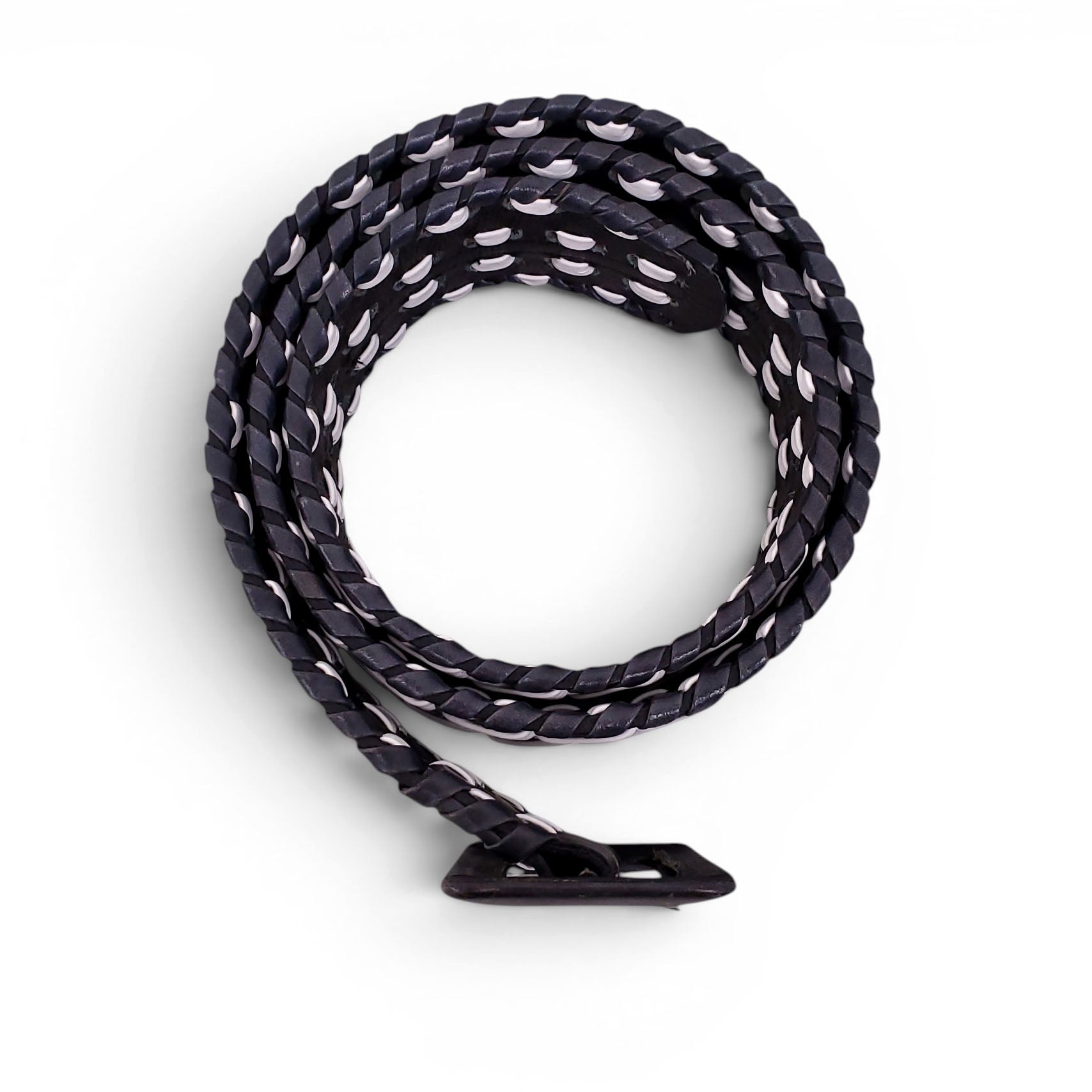OSCAR DE LA RENTA BLACK AND WHITE WAIST BELT WITH SNAKESKIN DETAIL - SIZE L