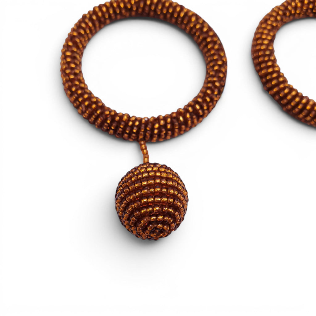 OSCAR DE LA RENTA BRONZE BEADED HOOP DROP EARRINGS