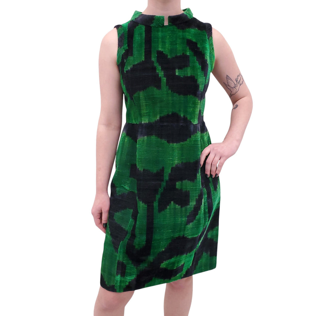 OSCAR DE LA RENTA GREEN AND BLACK VELVET DRESS - SIZE 8