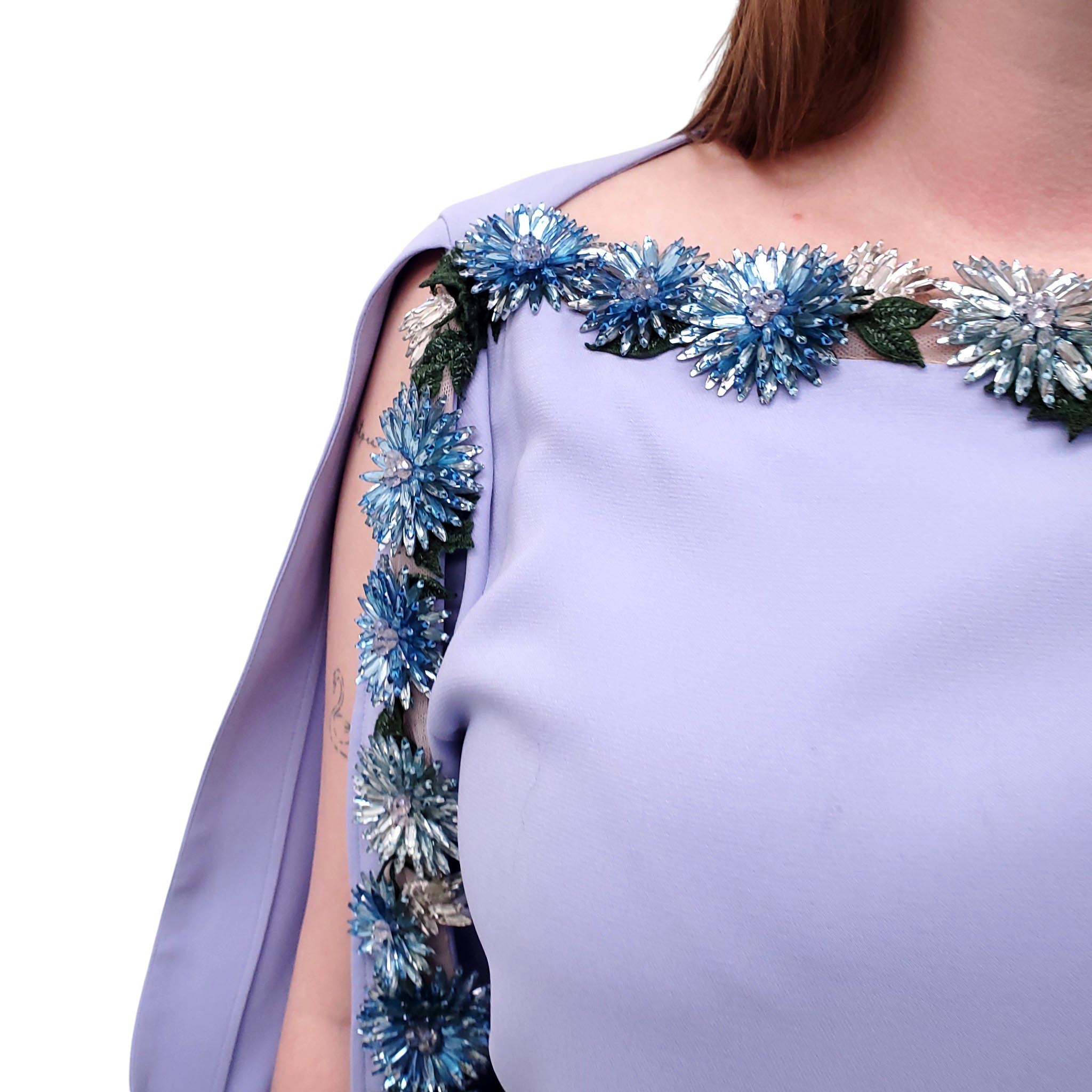 OSCAR DE LA RENTA LILAC FLORAL BEADED BLOUSE - SIZE 12