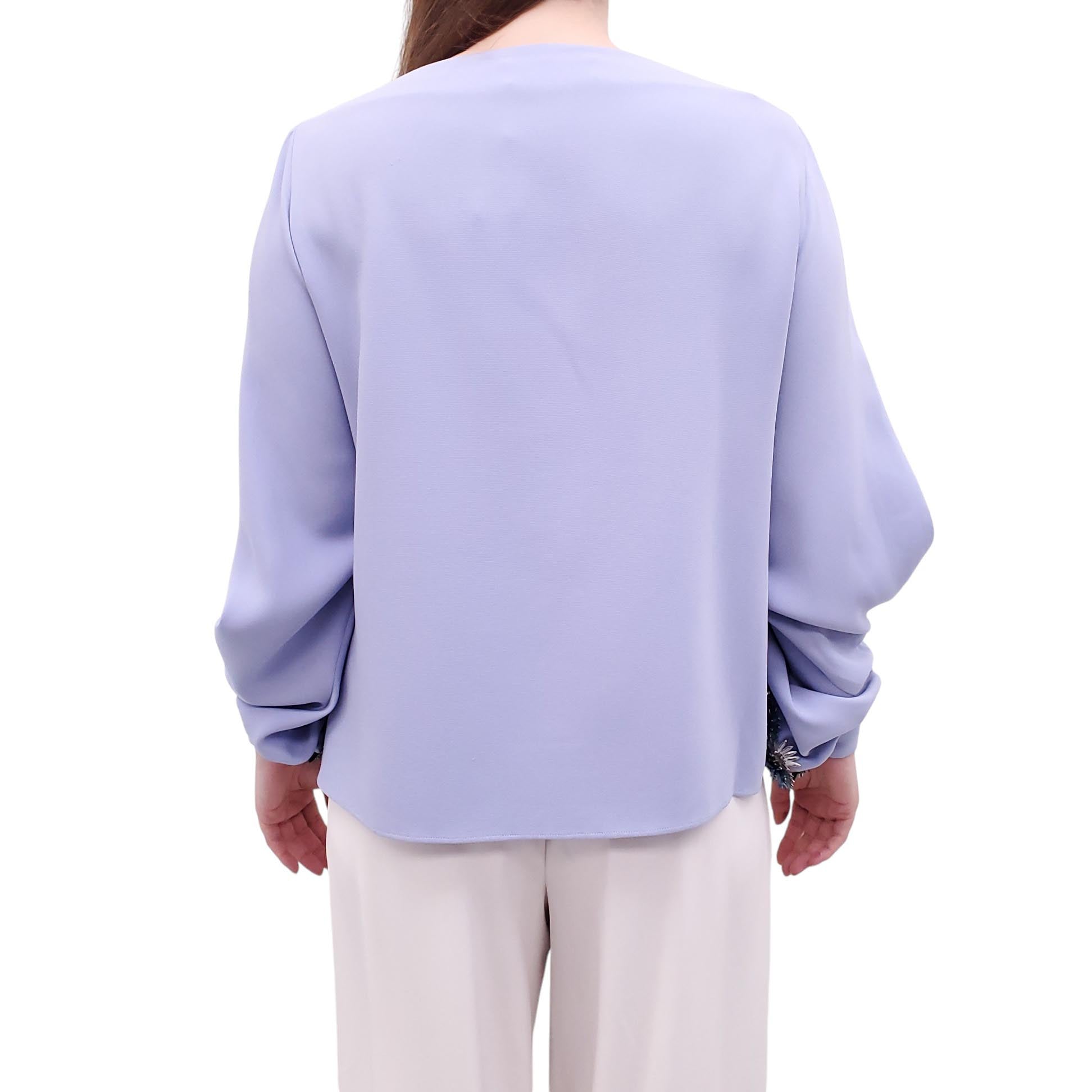 OSCAR DE LA RENTA LILAC FLORAL BEADED BLOUSE - SIZE 12