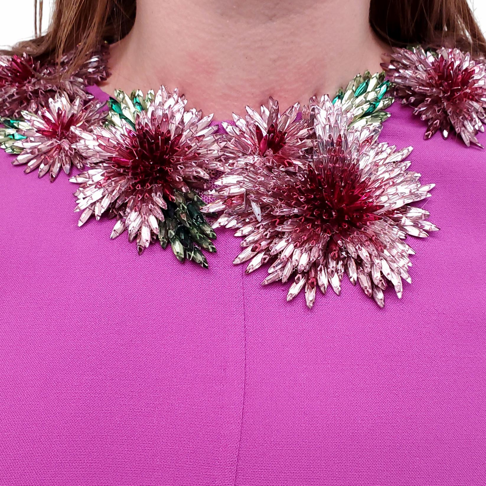 OSCAR DE LA RENTA MAGENTA DRESS WITH FLORAL BEADED DETAIL - SIZE 10