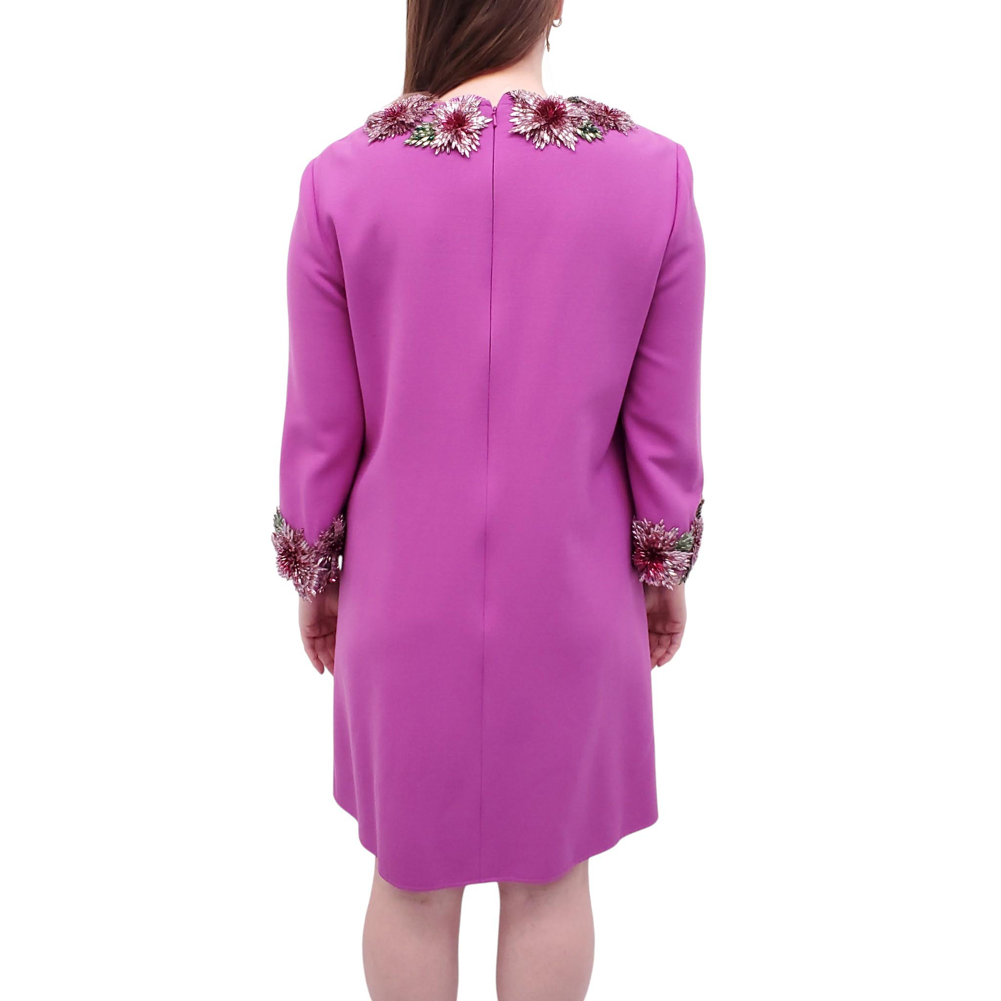 OSCAR DE LA RENTA MAGENTA DRESS WITH FLORAL BEADED DETAIL - SIZE 10