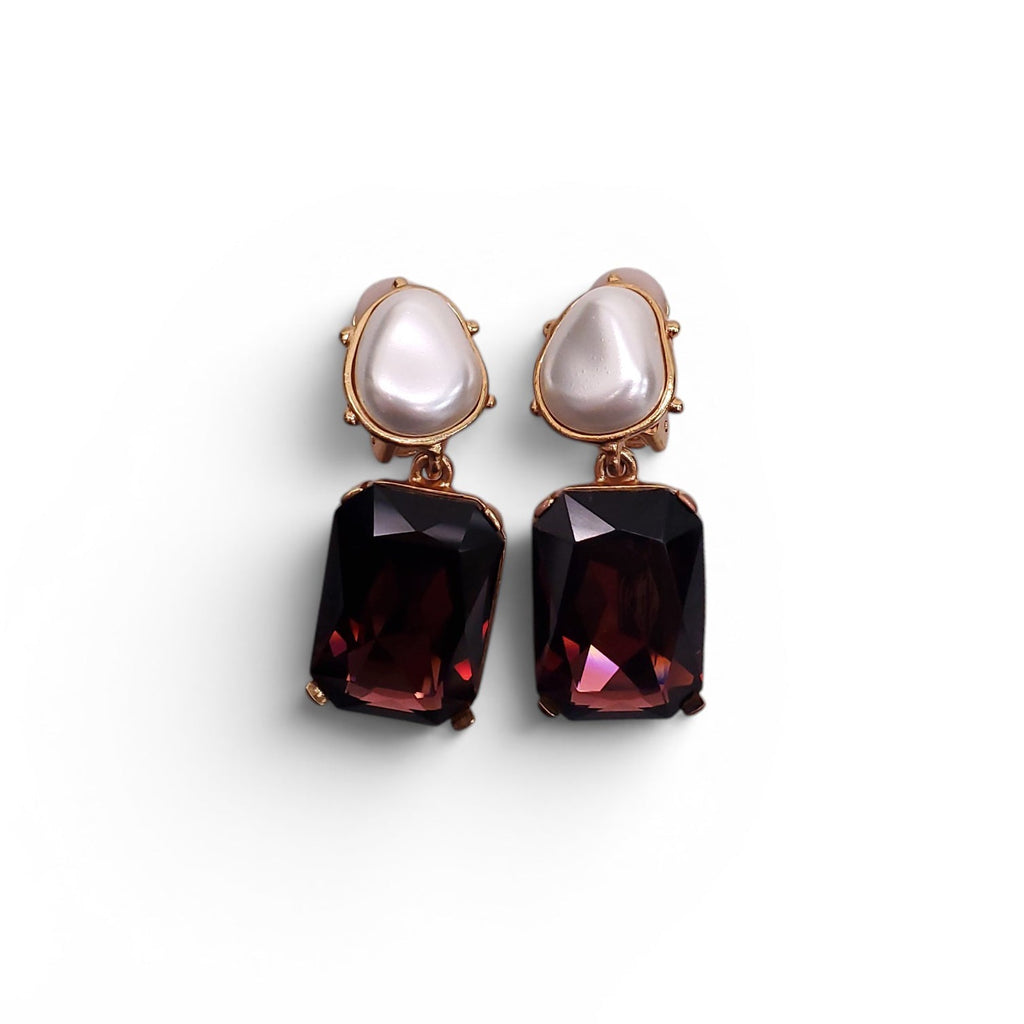 OSCAR DE LA RENTA PEARL AND RUBY DROP EARRINGS