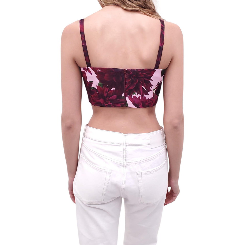 OSCAR DE LA RENTA PINK AND BURGUNDY FLORAL CROPPED TOP - SIZE 4