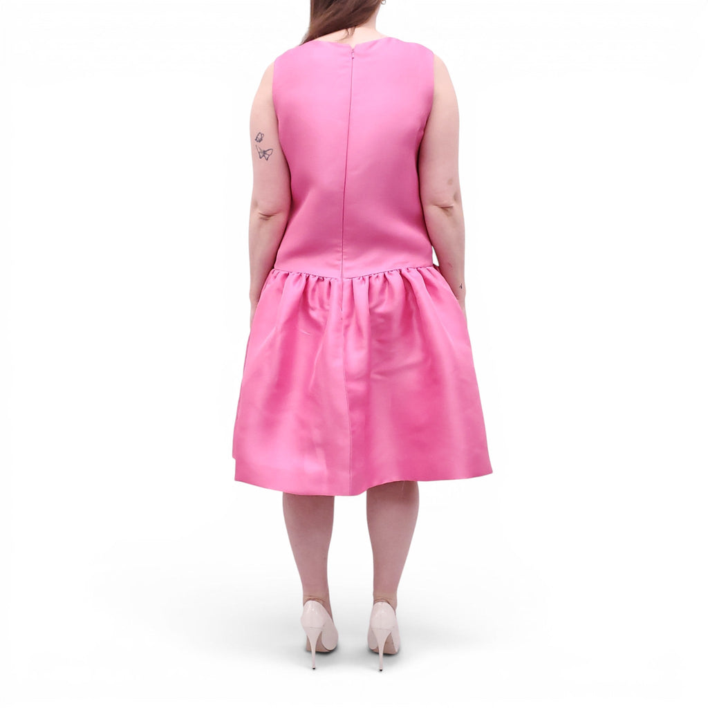 OSCAR DE LA RENTA PINK GATHERED DUCHESS SILK-SATIN GATHERED DROP WAIST DRESS - SIZE 12