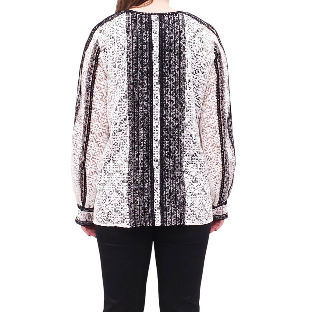 OSCAR DE LA RENTA WHITE AND BLACK LACE BLOUSE - SIZE 14