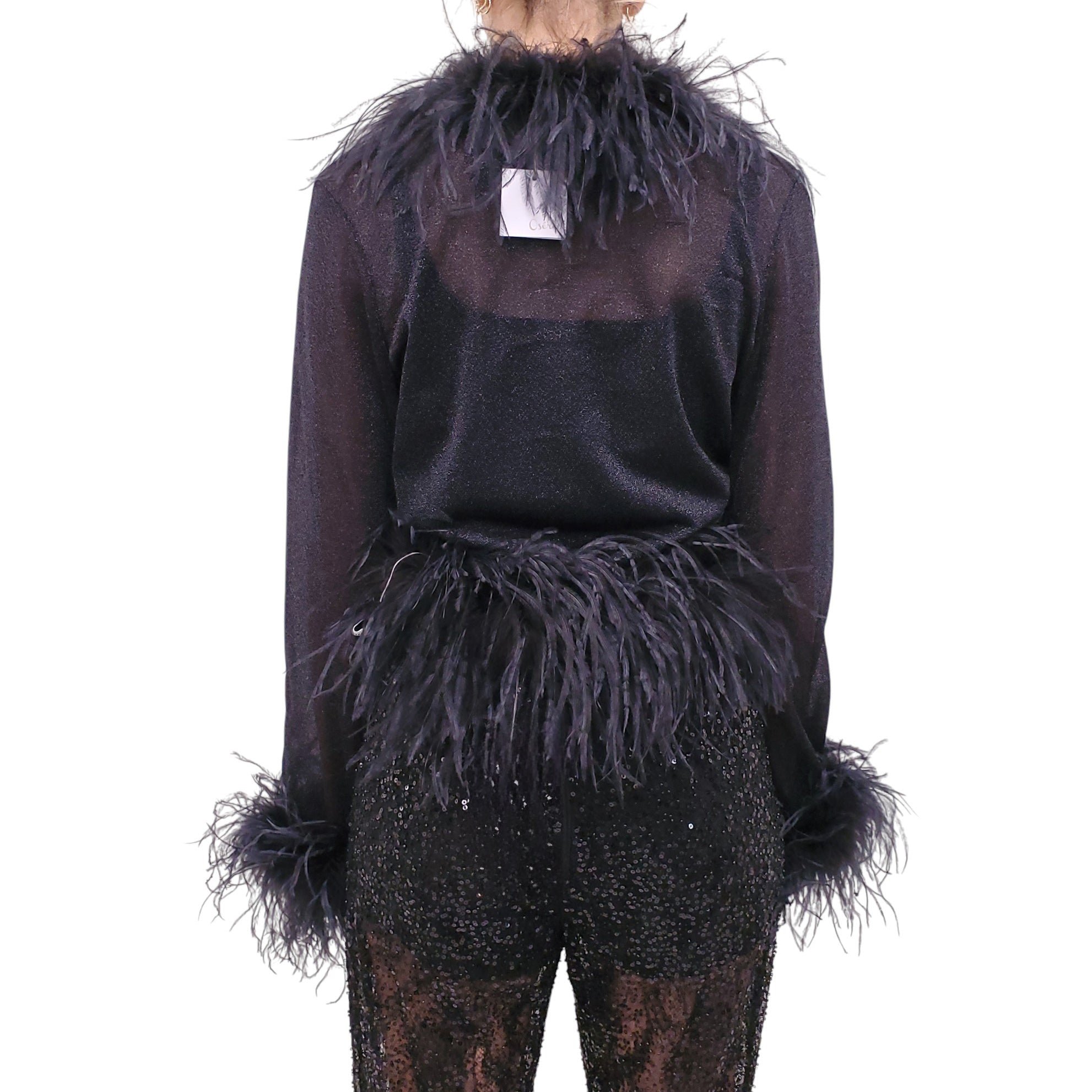 OSÉREE BLACK FEATHERED METALLIC TOP - SIZE M/L
