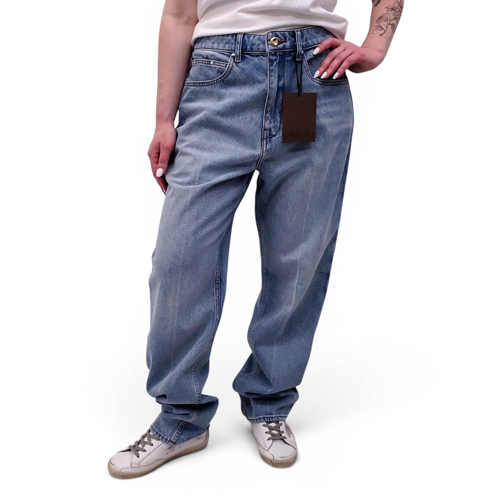 OSSOU LIGHT WASH 'NOON' CREASED JEANS - SIZE 32