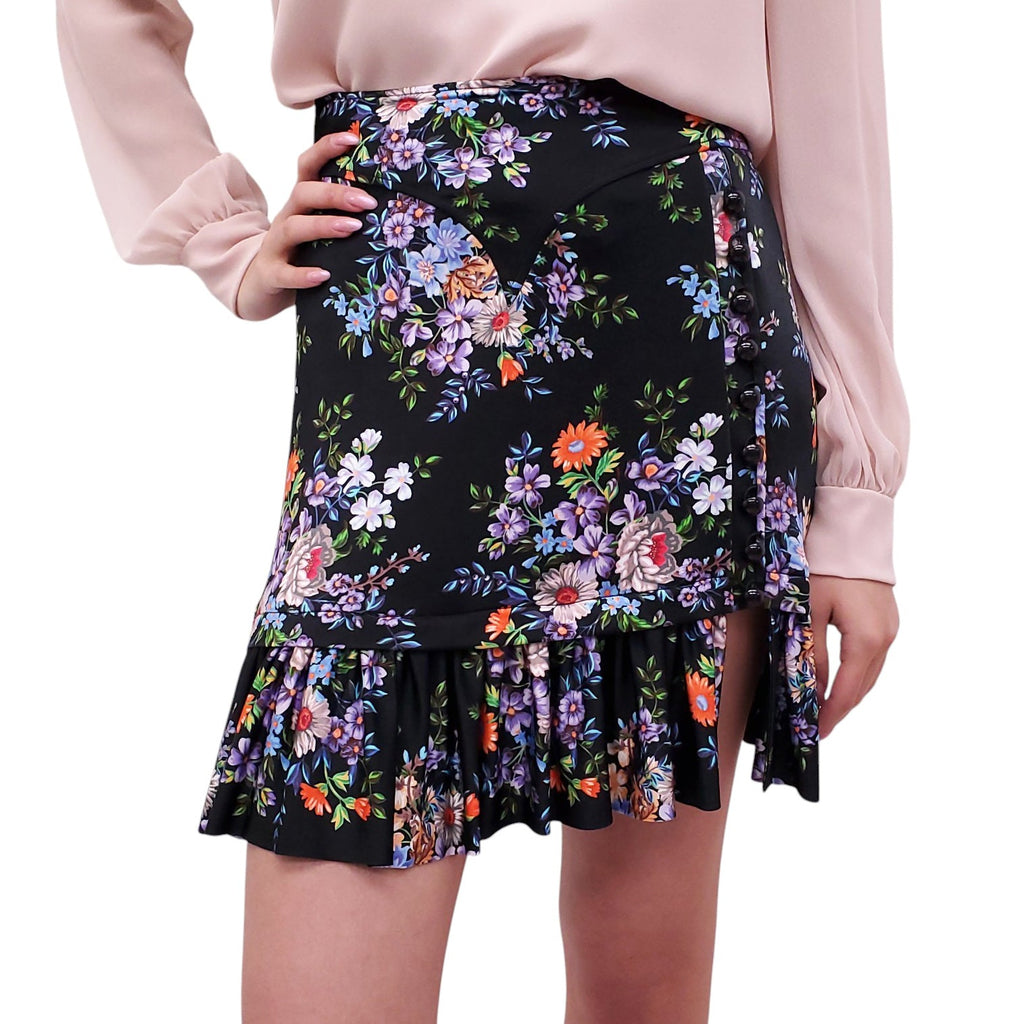 PACO RABANNE BLACK FLORAL SKIRT - SIZE 38