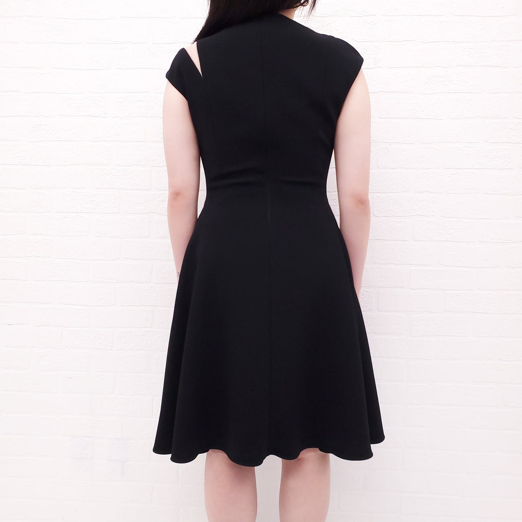 PAMELLA ROLAND BLACK DRESS WITH SHEER DETAIL - SIZE 6