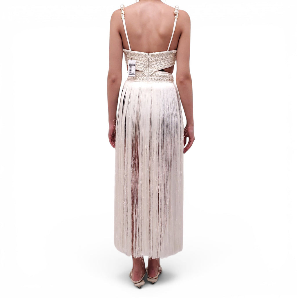PATBO WHITE FRINGE BEACH DRESS WITH BEADED STRAPS - SIZE 0