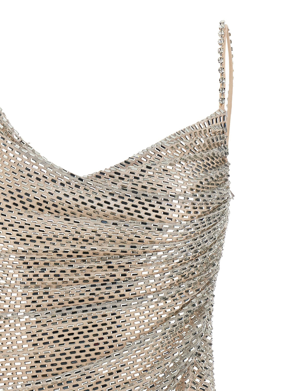 Self Portrait Women 'Champagne Rhinestone Draped Mini' Dress