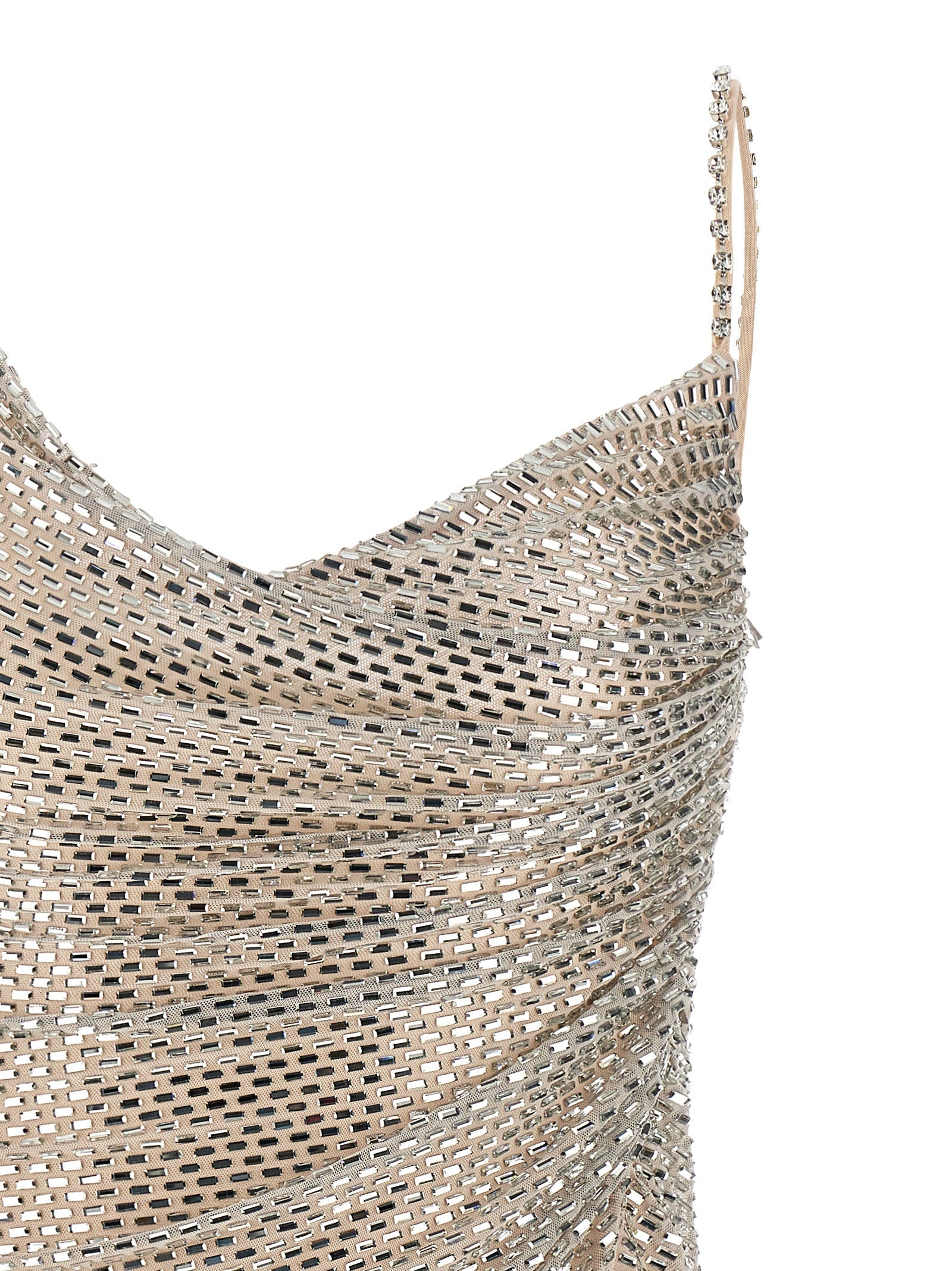Self Portrait Women 'Champagne Rhinestone Draped Mini' Dress