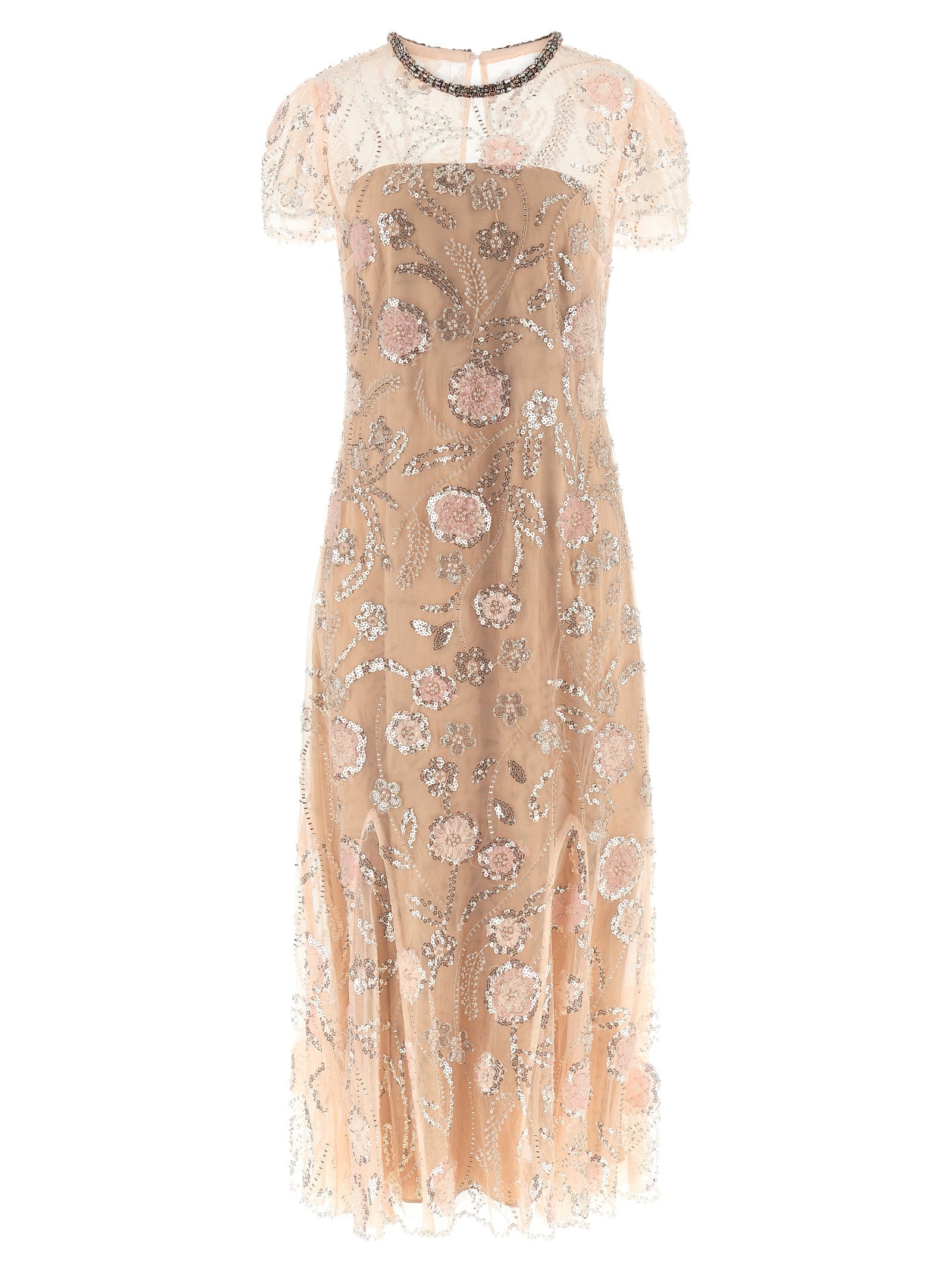 Self Portrait Women 'Pink Flower Sequin Embellished Midi' Dress