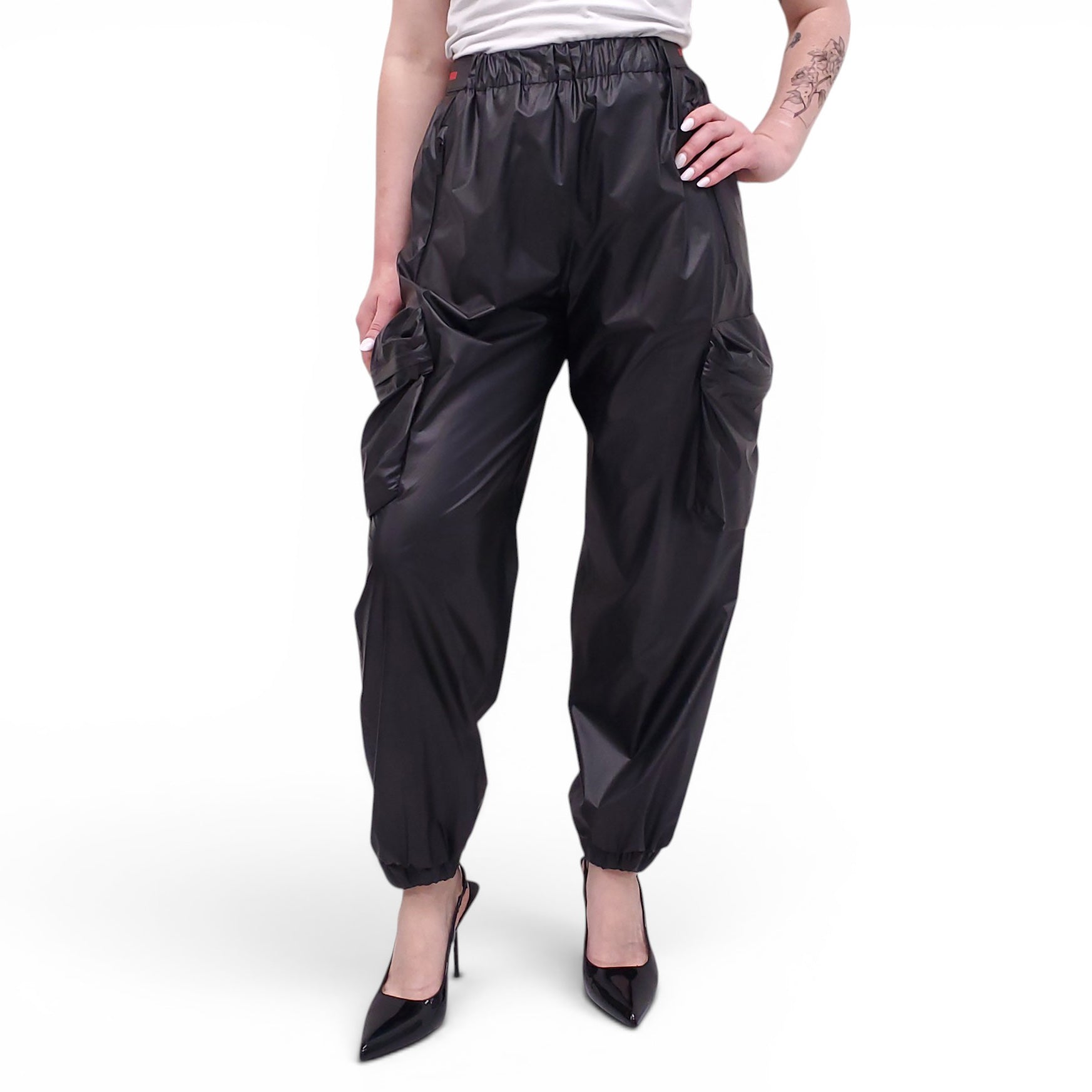 PRADA BLACK CARGO JOGGER PANTS WITH LOGO DETAIL - SIZE M