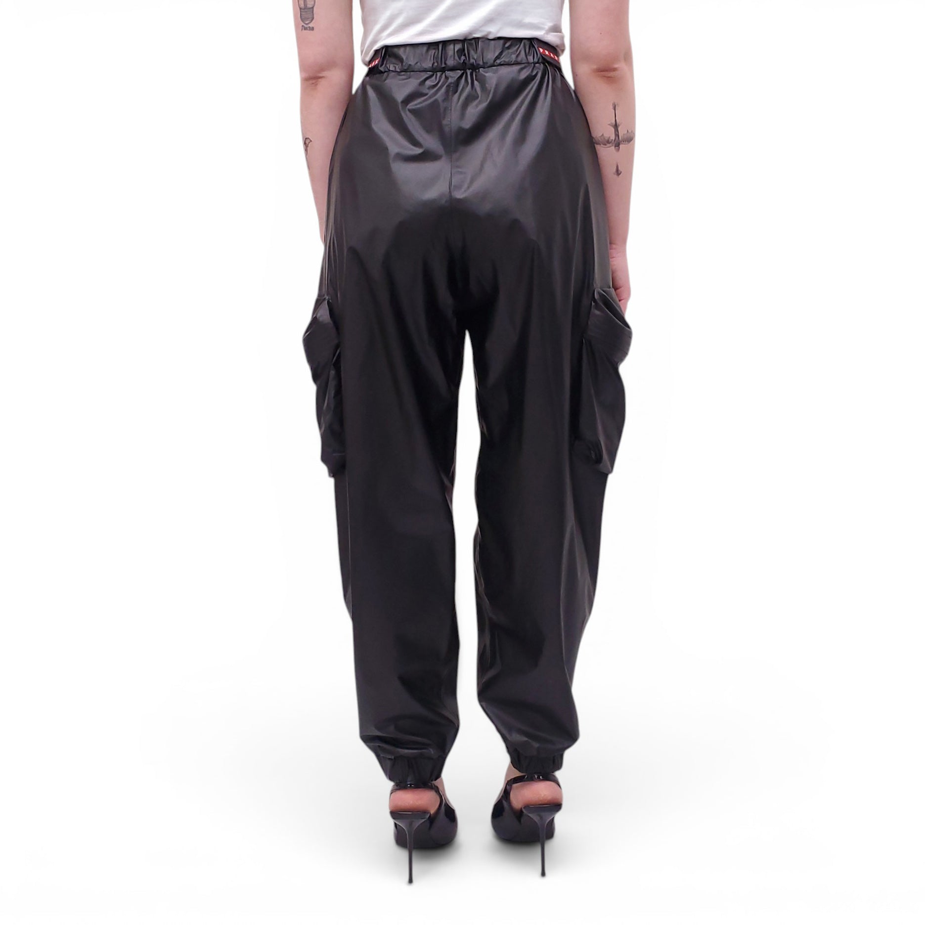 PRADA BLACK CARGO JOGGER PANTS WITH LOGO DETAIL - SIZE M