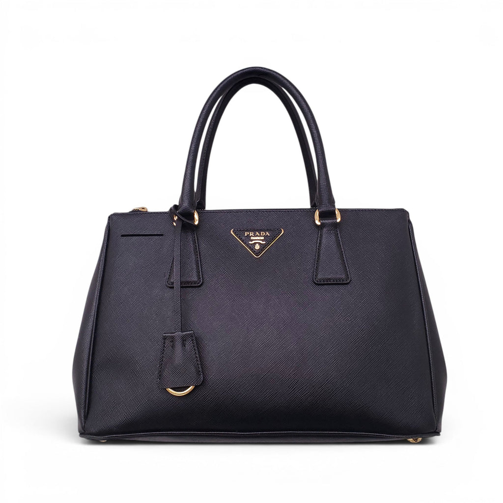 PRADA BLACK LEATHER GALLERIA SAFFIANO TOTE BAG