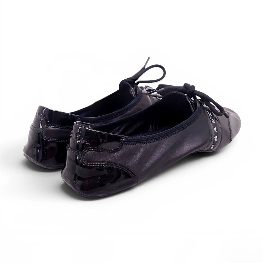 PRADA BLACK PATENT LOGO SCRUNCH SNEAKERS - SIZE 40
