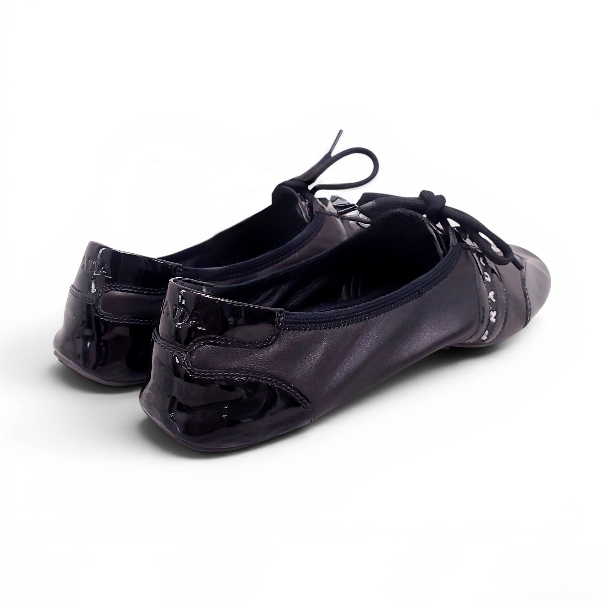 PRADA BLACK PATENT LOGO SCRUNCH SNEAKERS - SIZE 40
