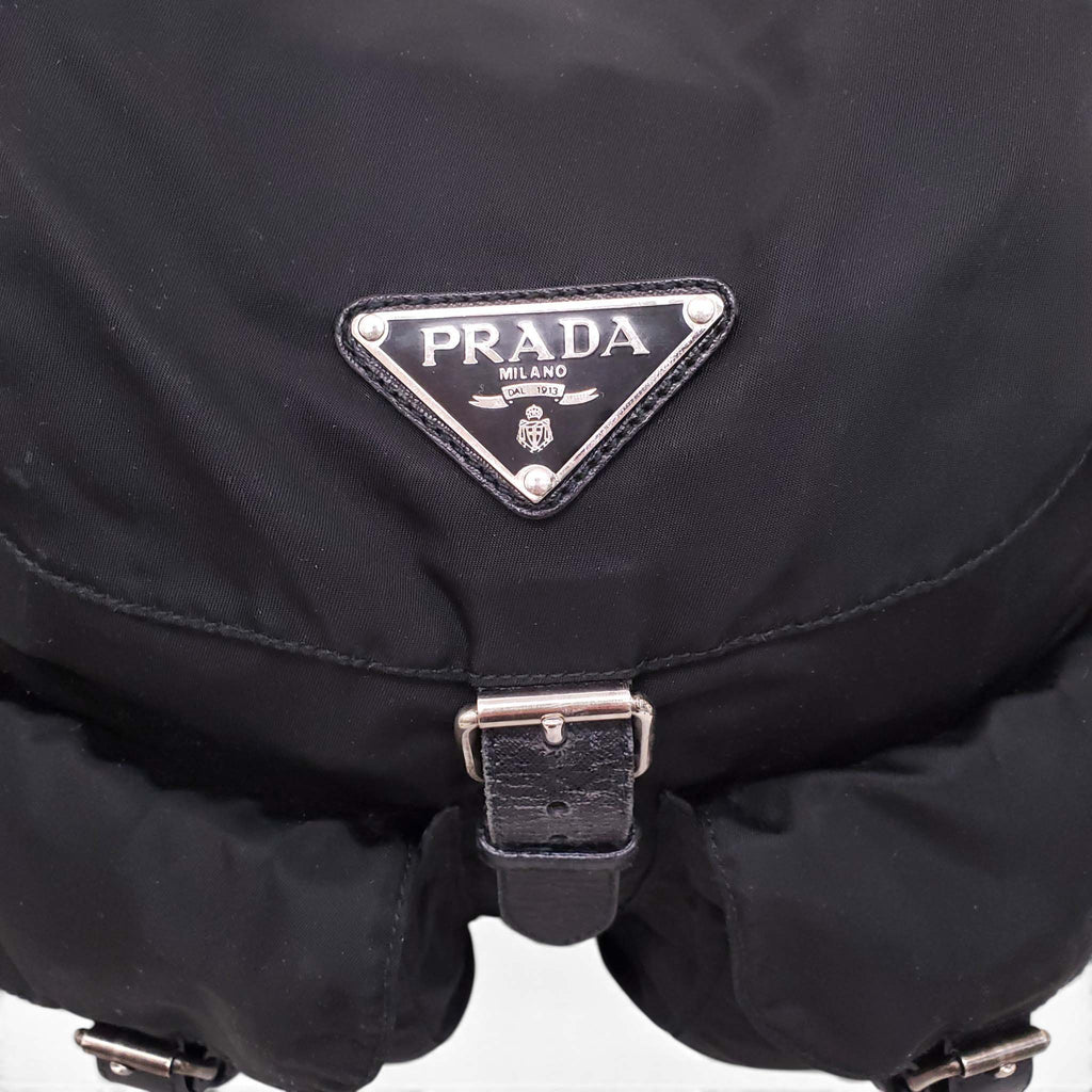 PRADA BLACK VINTAGE LOGO BACKPACK