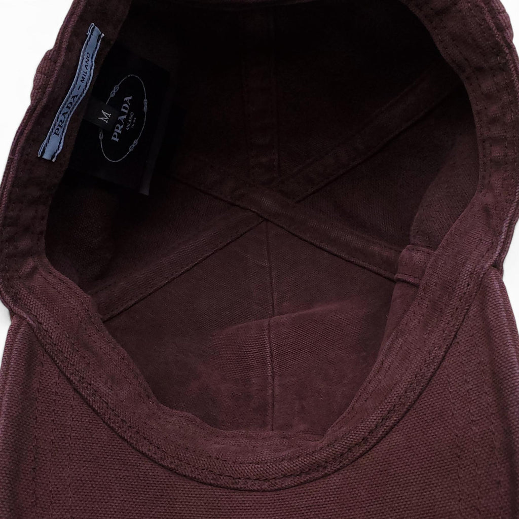 PRADA BROWN DISTRESSED LOGO BASEBALL HAT- SIZE M