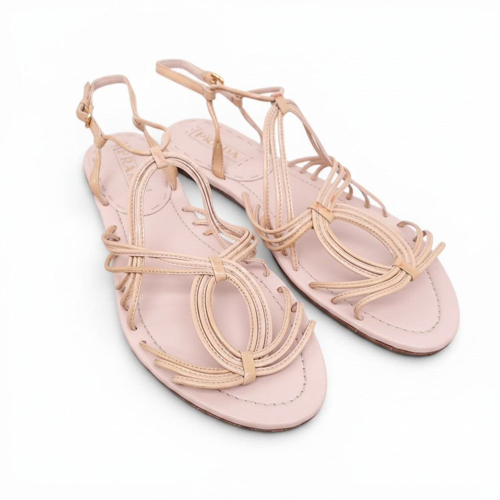 PRADA NUDE CABLE LEATHER SANDALS - SIZE 40
