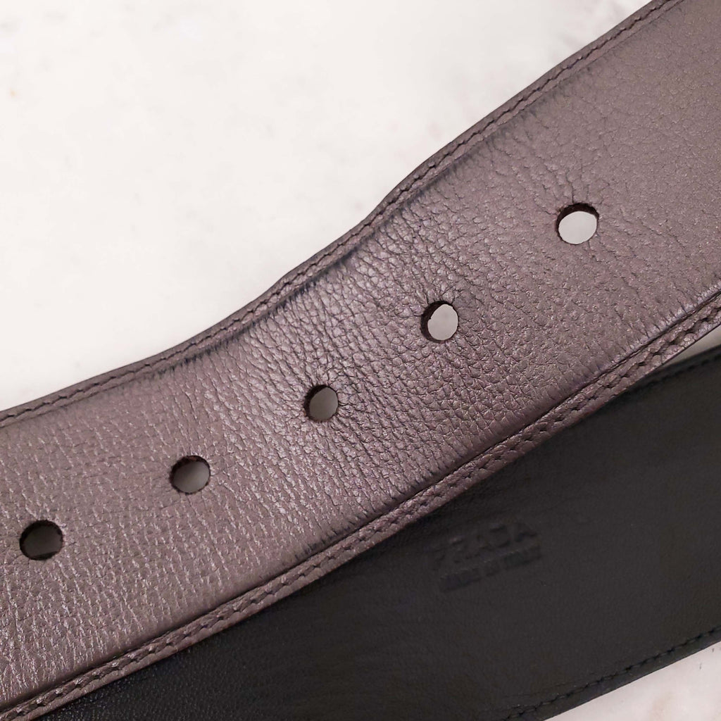 PRADA SILVER LEATHER BELT- SIZE 85