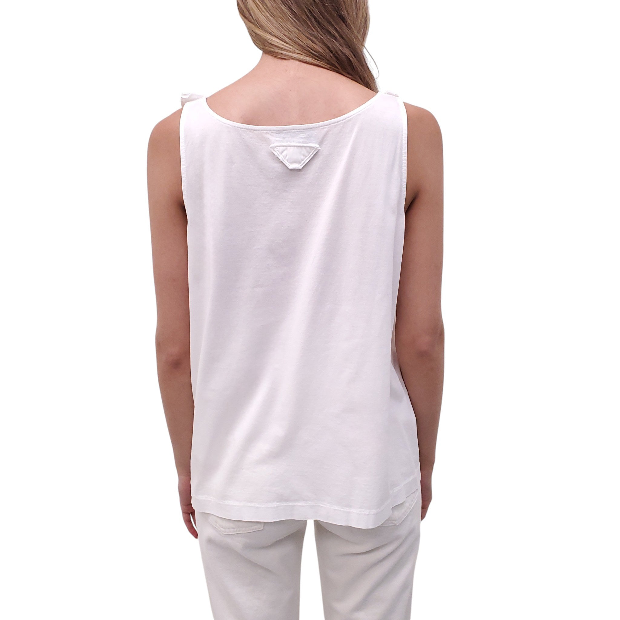 PRADA WHITE BLOUSE WITH RUFFLE DETAIL - SIZE S