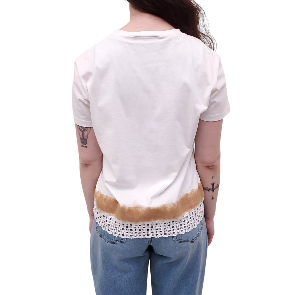 PRADA WHITE T-SHIRT WITH PATTERNED EYELET DETAIL - SIZE XL