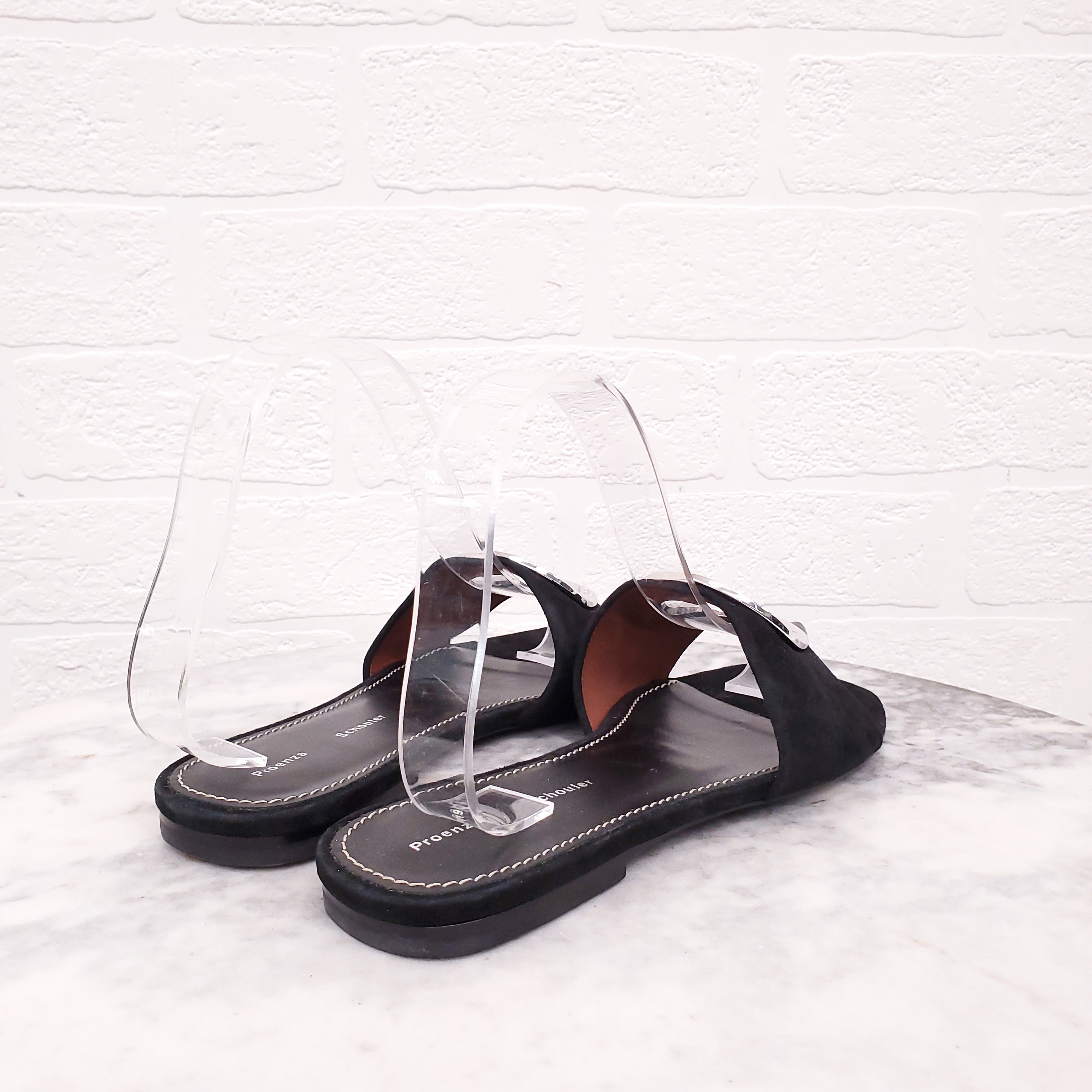 PROENZA SCHOULER BLACK SUEDE SLIDES - SIZE 36.5
