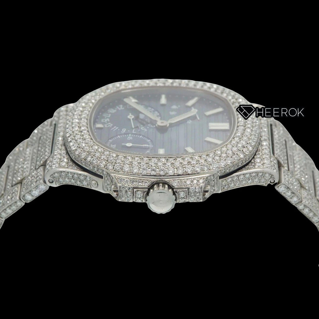 Patek Philippe Nautilus Moonphase Blue Dial Stick Markers Diamond Bezel Moissanite Diamond