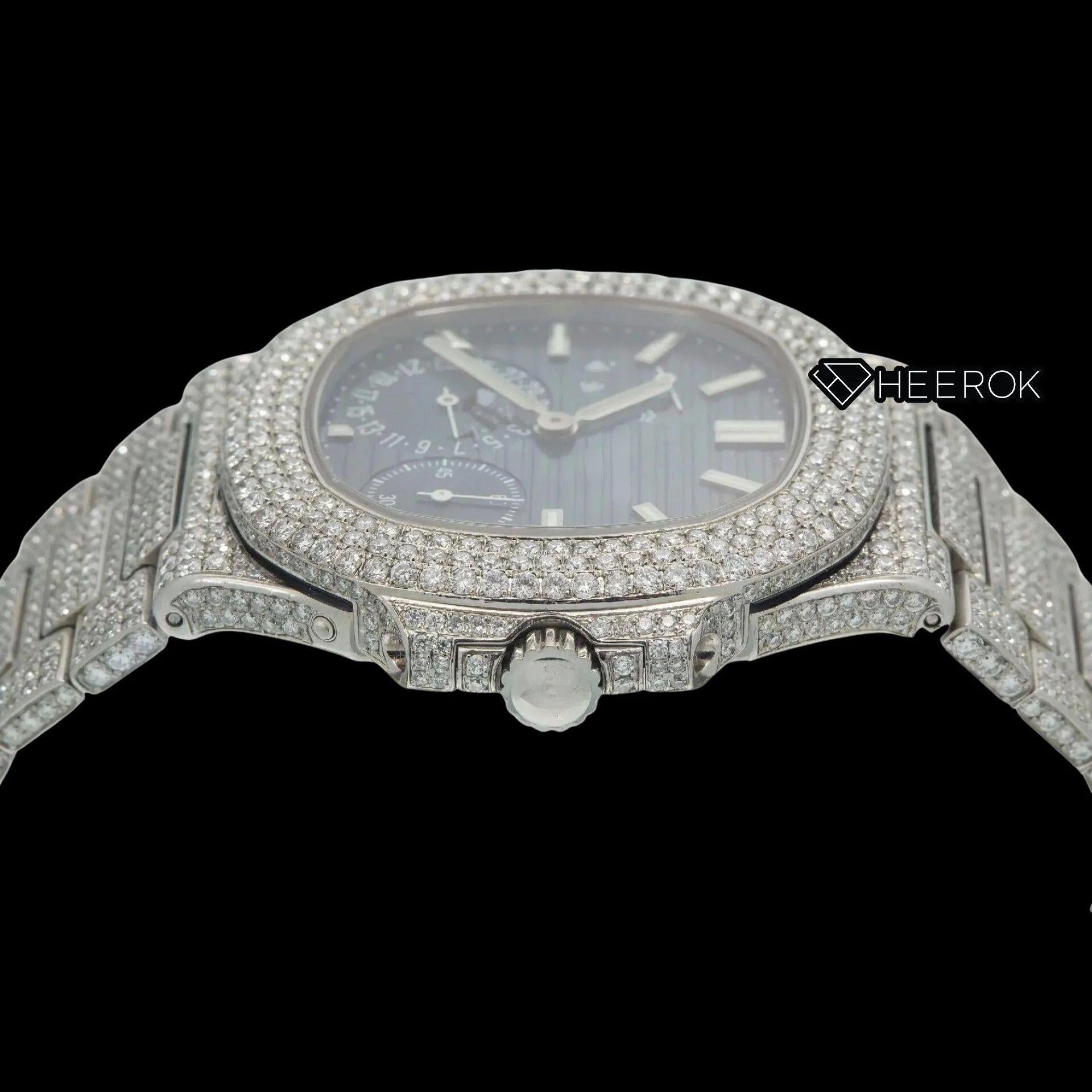 Patek Philippe Nautilus Moonphase Blue Dial Stick Markers Diamond Bezel Moissanite Diamond