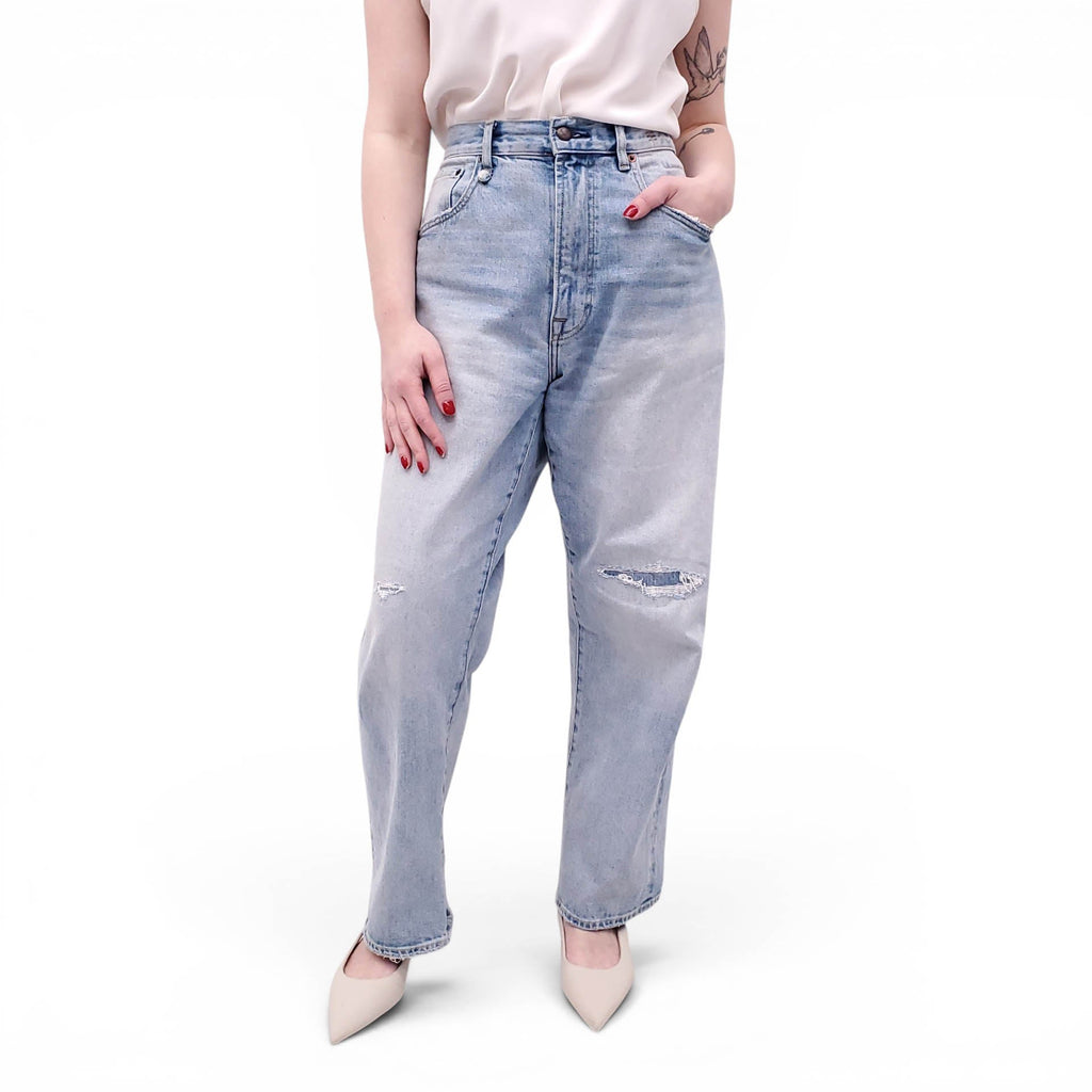 R13 LIGHT WASH 'CUFFED EX-BF' RIPPED JEANS - SIZE 30
