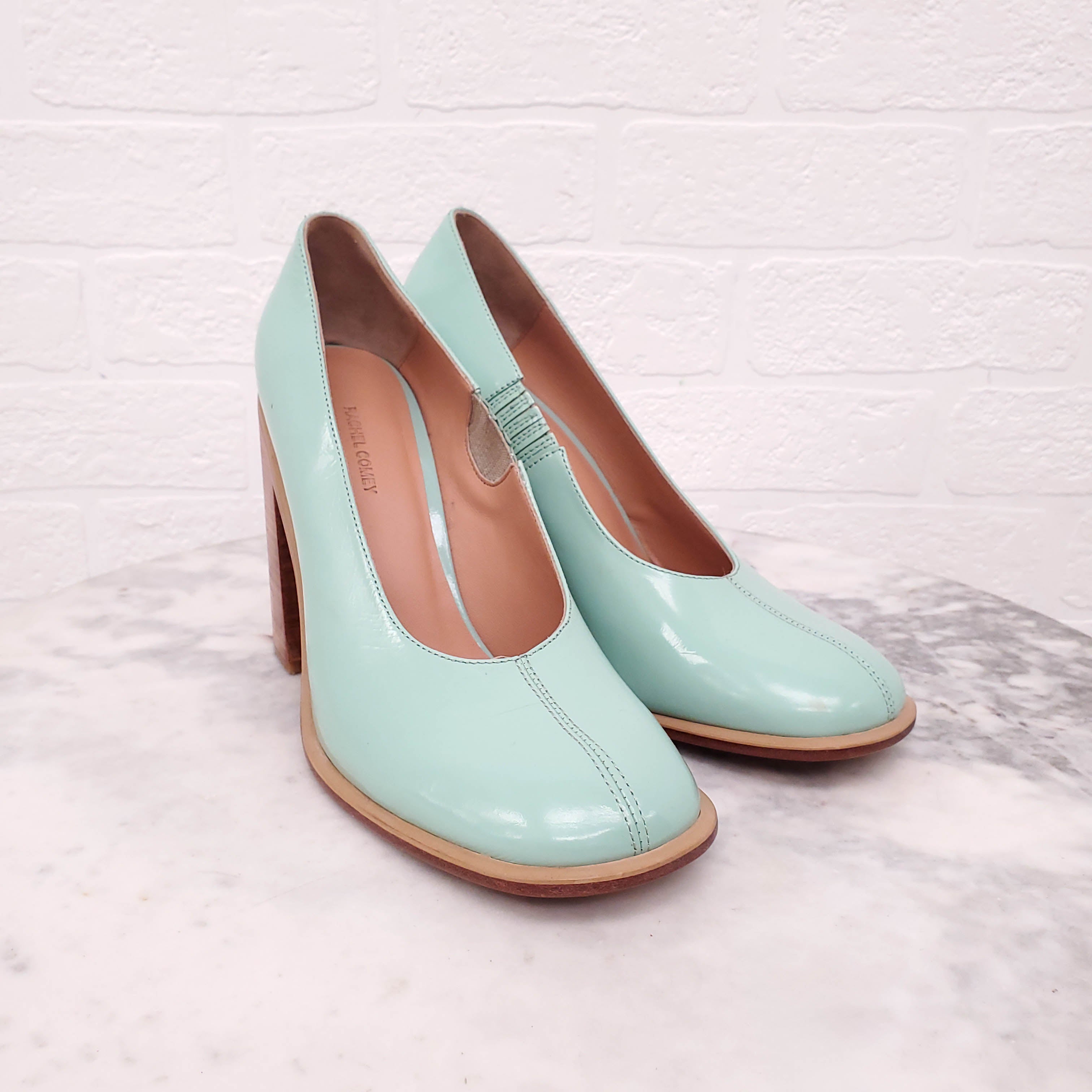 RACHEL COMEY GREEN PATENT HEELS - SIZE 7