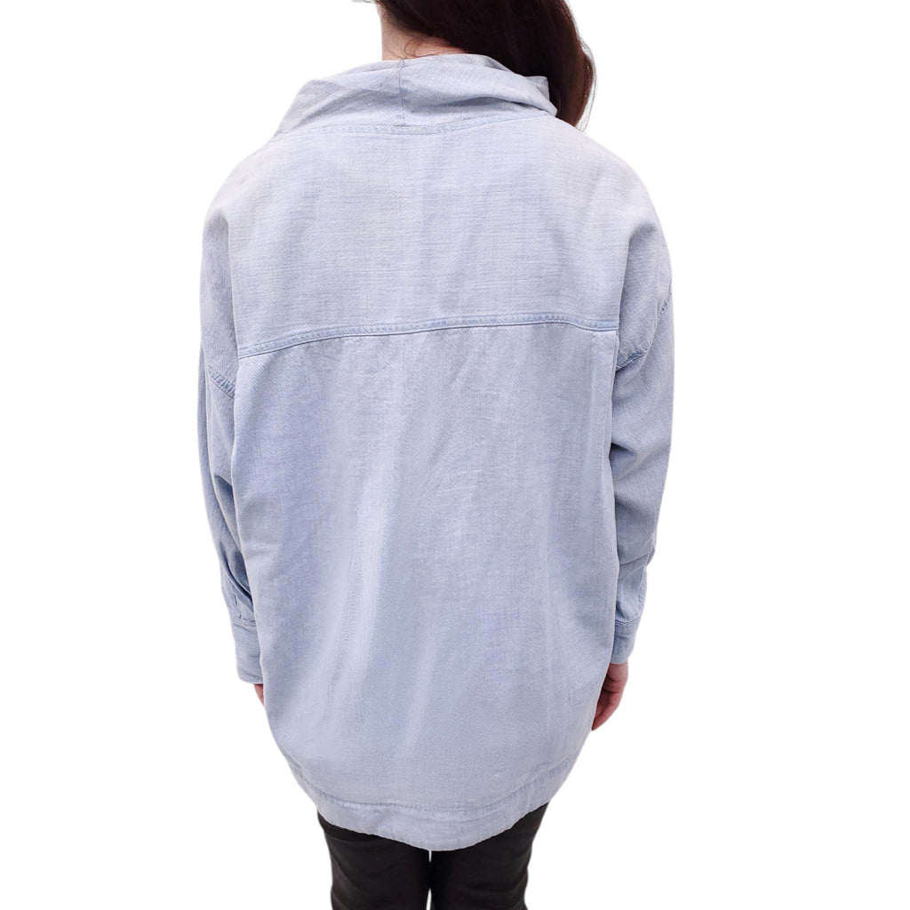 RACHEL COMEY OVERSIZED DENIM EFFECT COWL NECK BLOUSE - SIZE 0