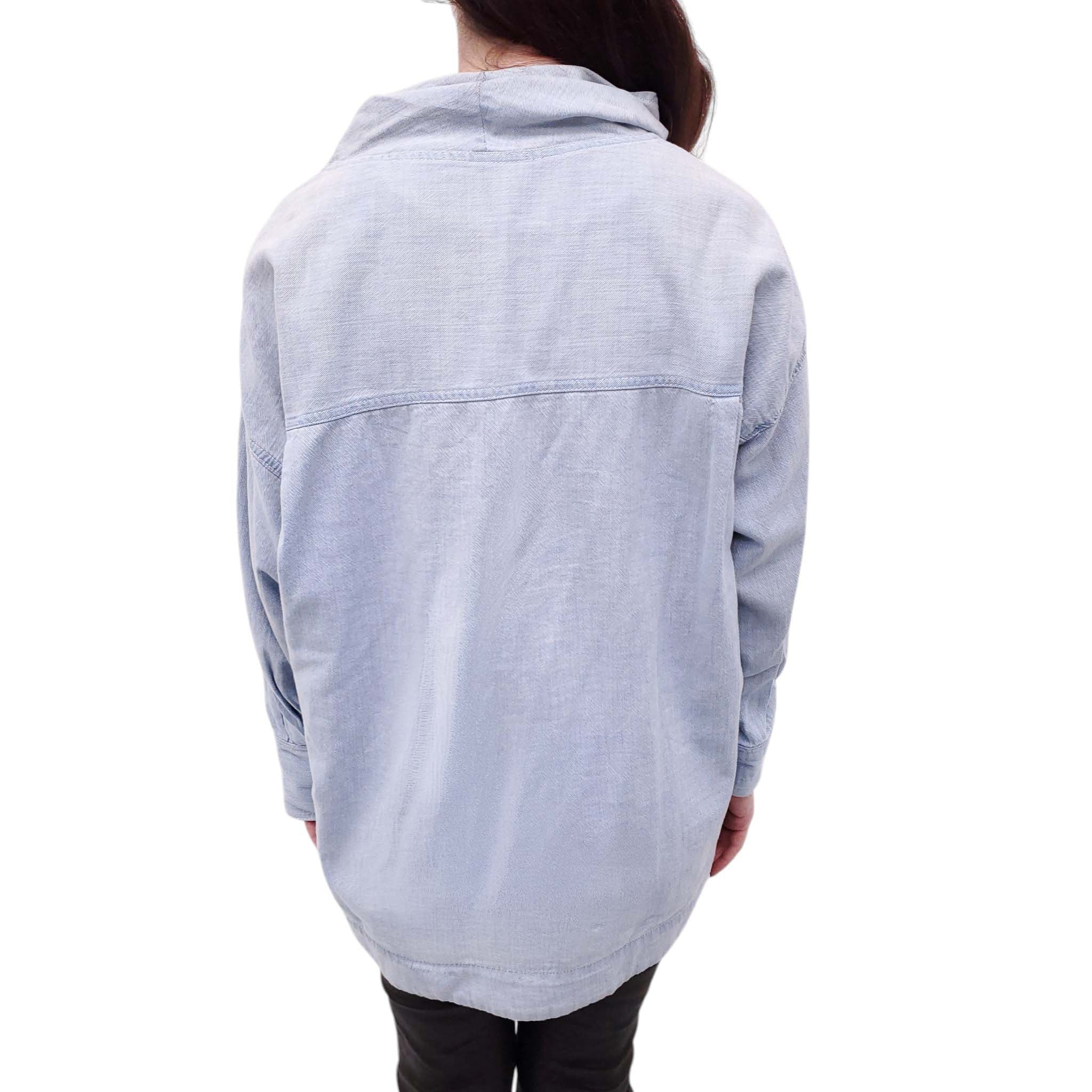 RACHEL COMEY OVERSIZED DENIM EFFECT COWL NECK BLOUSE - SIZE 0