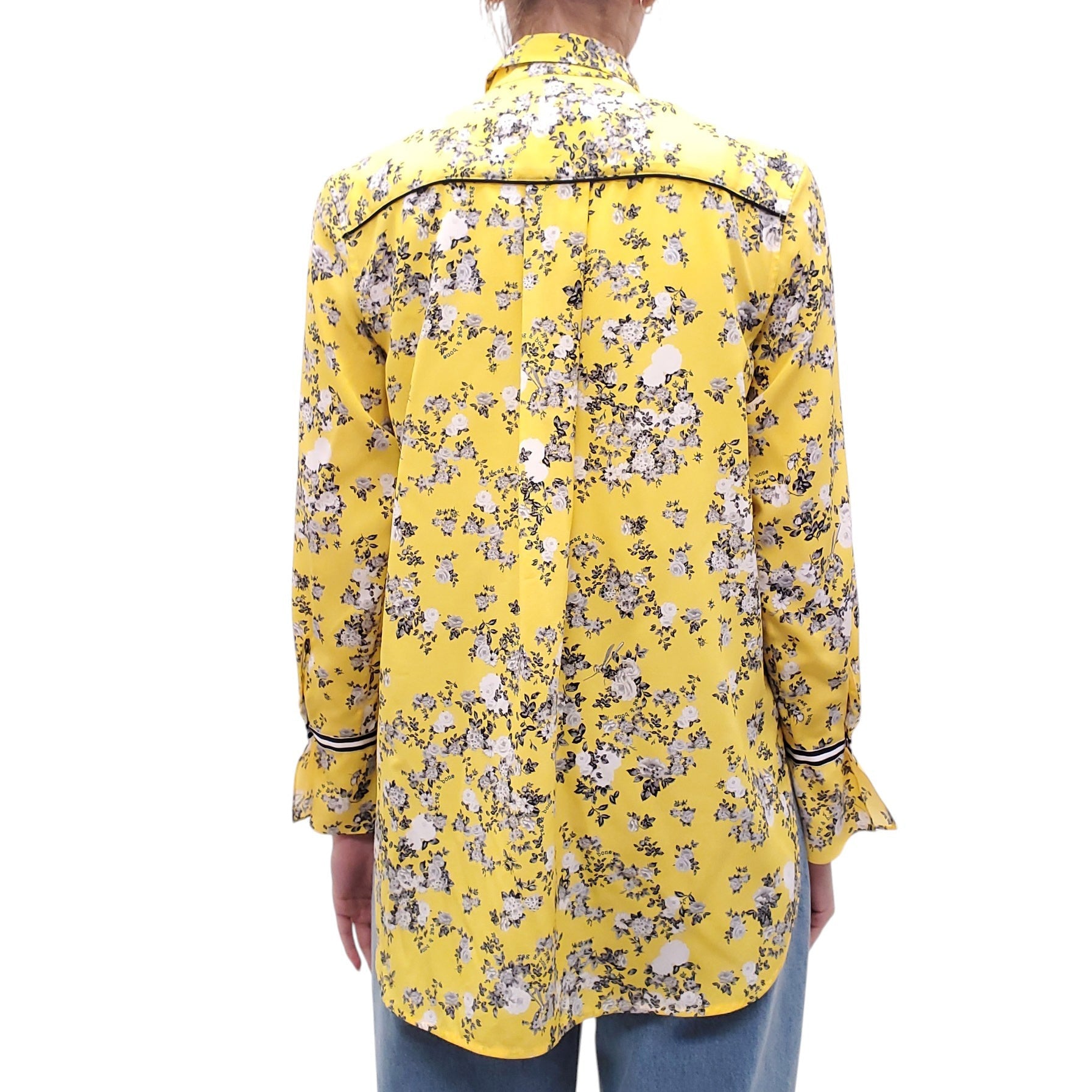 RAG & BONE BRIGHT YELLOW FLORAL BLOUSE - SIZE XS