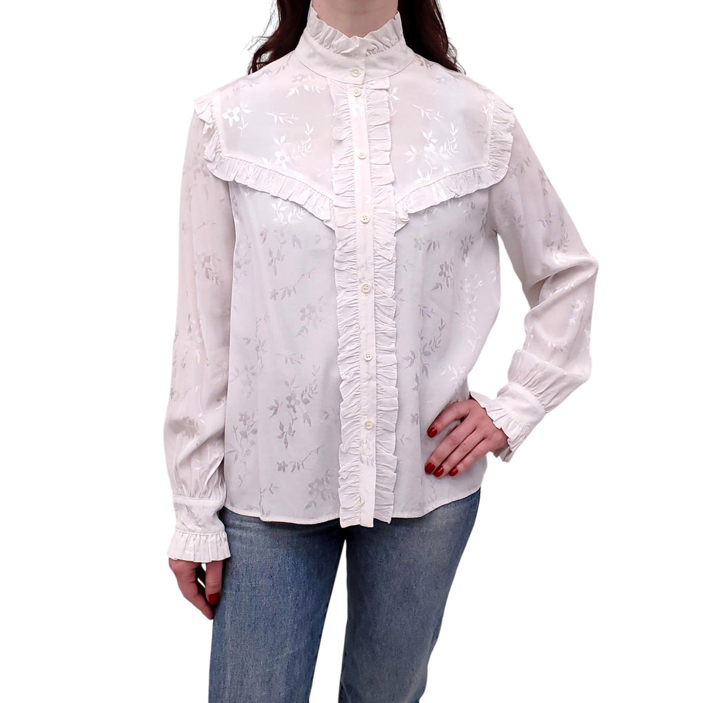 RAQUEL ALLEGRA WHITE FLORAL BABYDOLL BLOUSE - SIZE 2/M