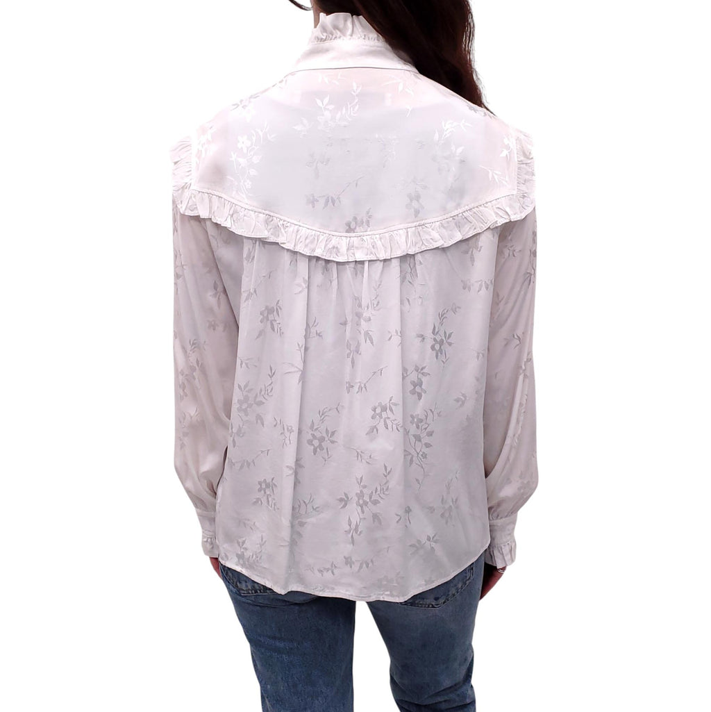 RAQUEL ALLEGRA WHITE FLORAL BABYDOLL BLOUSE - SIZE 2/M