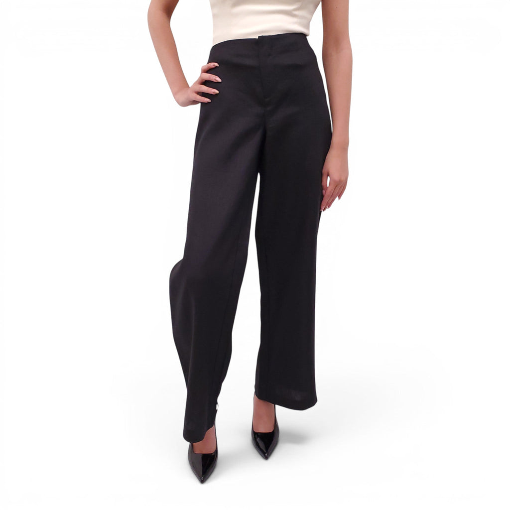 REFORMATION BLACK 'VIDA' LOW RISE LINEN PANTS - SIZE 10