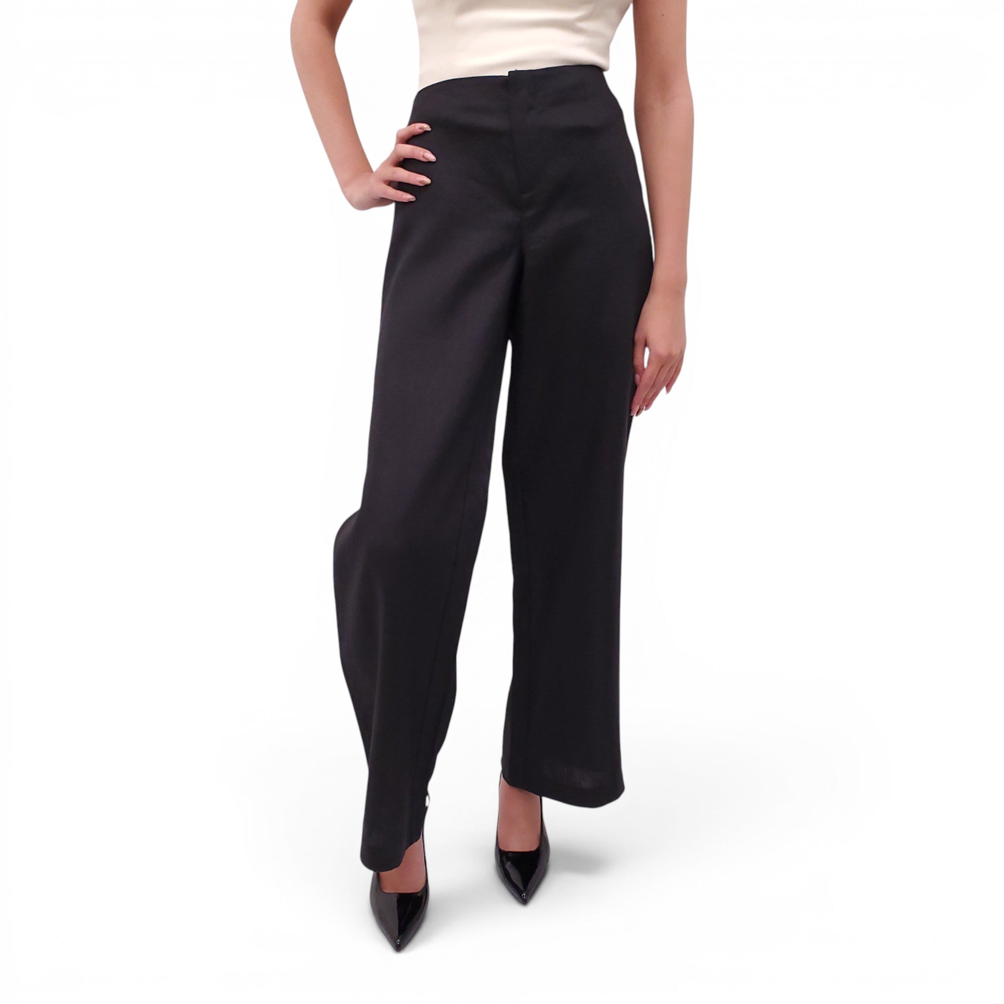 REFORMATION BLACK 'VIDA' LOW RISE LINEN PANTS - SIZE 10