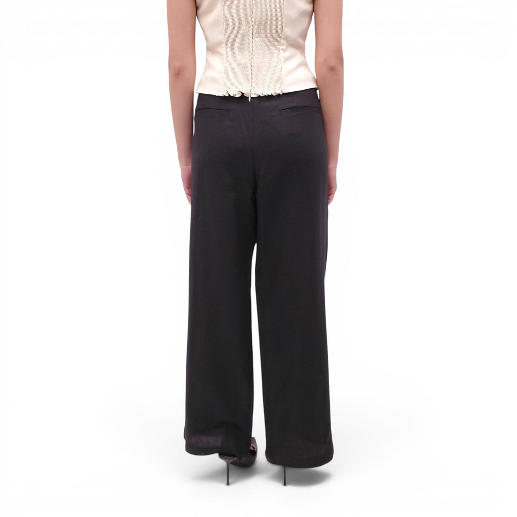 REFORMATION BLACK 'VIDA' LOW RISE LINEN PANTS - SIZE 10